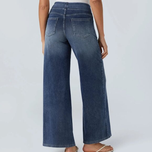 Halara Flex High Waisted Multiple Pockets Wide Leg Stretchy Jeans - L Royal Blue - Picture 2 of 8